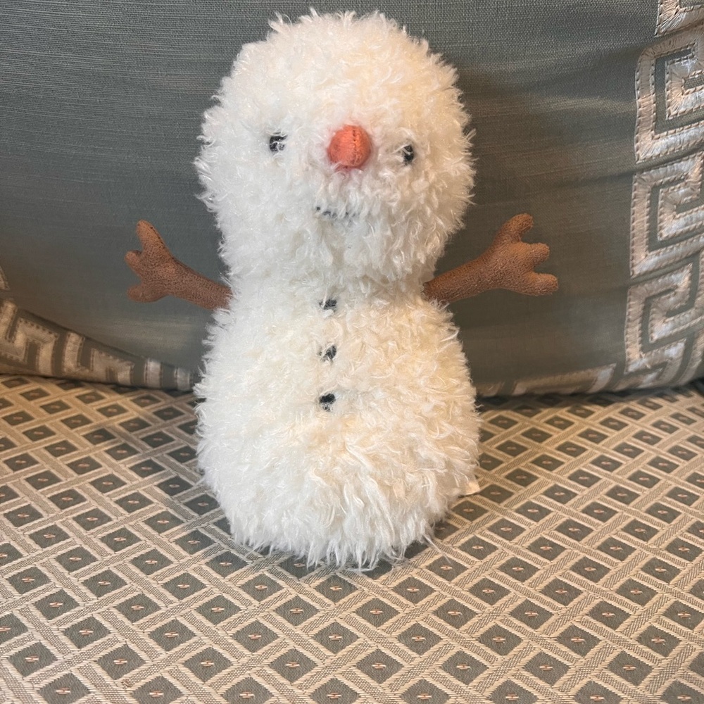 Jellycat Cream Fluffy Snowman Plush with Brown Felt Arms and Orange Nose
